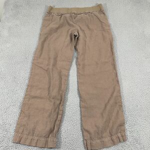 Stem Linen Wide Leg Pants Women L Tan Elastic Waist Coastal Beach